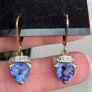 925 Gold Trillion Tanzanite Lever Back Earrings